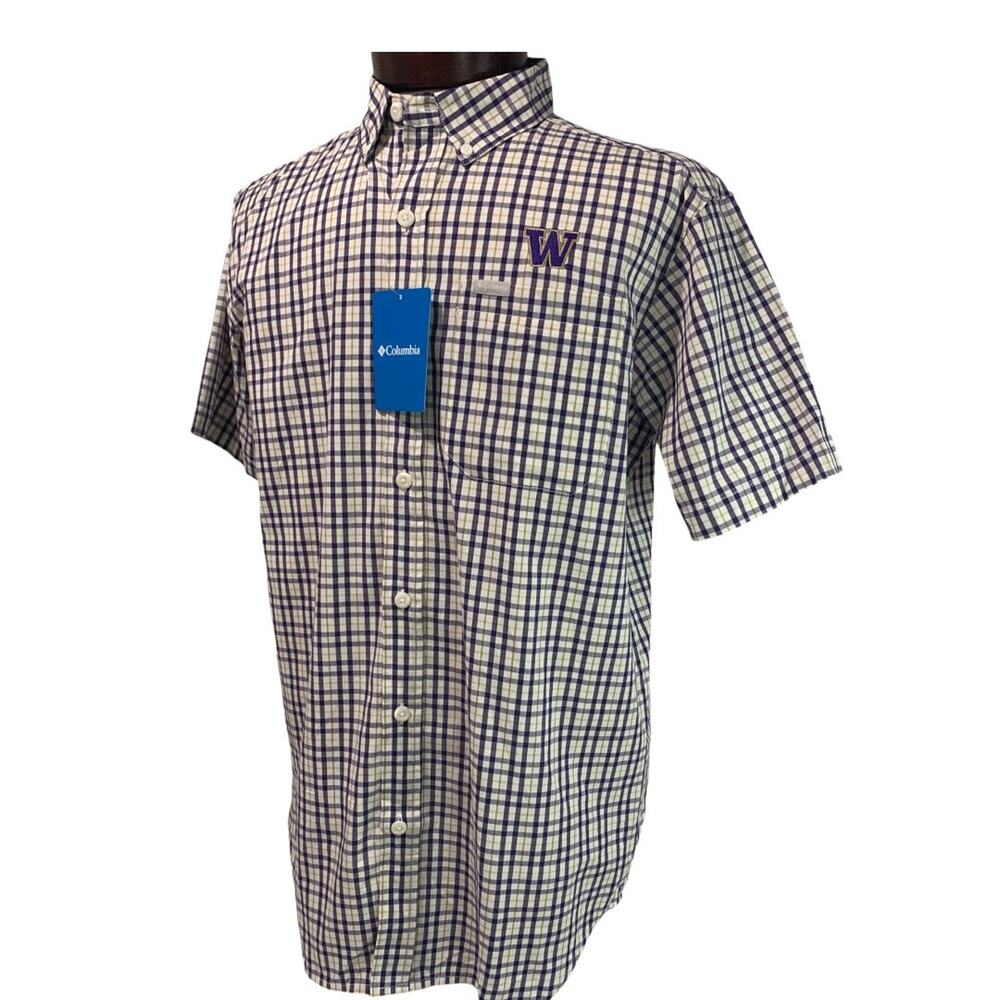 Small Columbia Mens New Washington Huskies Button Down Shirt Short Sleeve